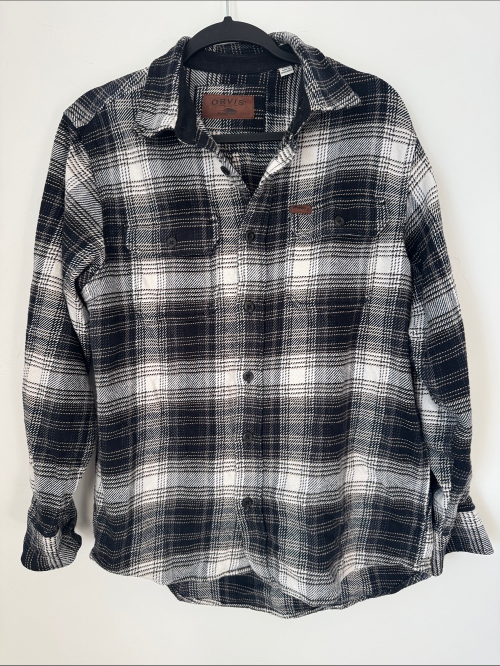 Orvis Black White 100% Cotton Heavyweight Flannel Shirt Jacket Shacket Pocket S